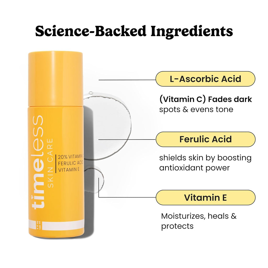 Timeless 20% Vitamin C + E Ferulic Acid Serum, Antioxidant, 4 fl oz