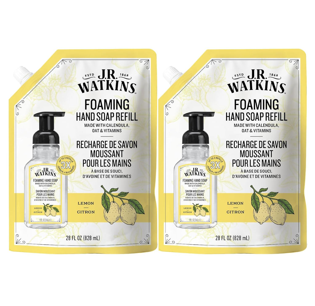 J.R. Watkins Moisturizing Foam Hand Soap Refill 2 Pack, Lemon, 28 fl oz