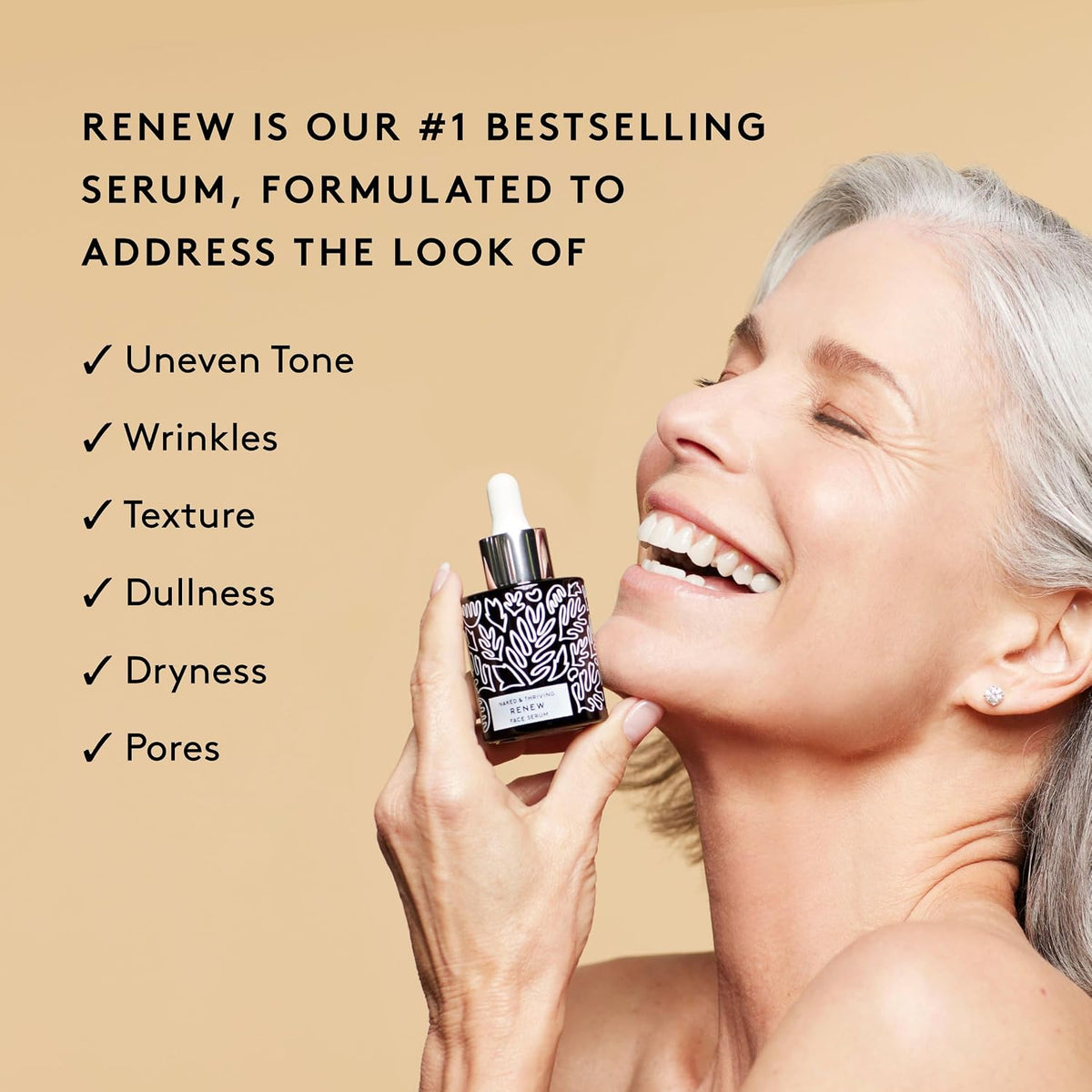 Naked & Thriving Renew Resurfacing Night Serum - Clinically Proven Visible Anti-Aging Benefits, Multitasking for Visible Fine Lines, Texture, Hydration, & Firmness. Hyaluronic Acid+Ferulic Acid 30 mL