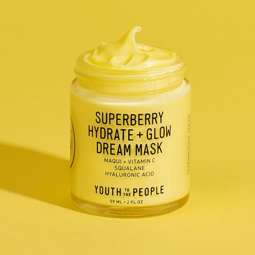 Youth To The People Superberry Glow Dream Mask - Brightening Overnight Face Mask + Hyaluronic Acid Night Moisturizer with Vitamin C & Squalane Oil for Even Skin Tone - Clean, Vegan Skincare (2oz)